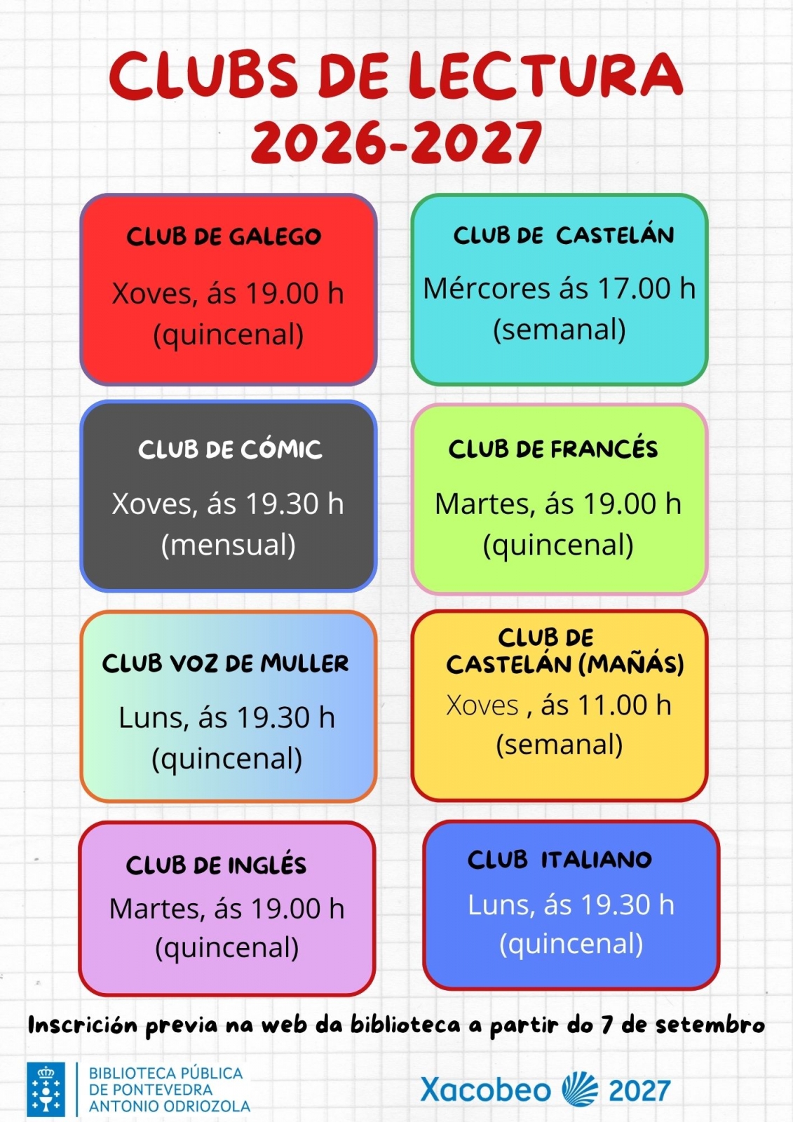 Clubs de lectura 2026-2027 en Pontevedra