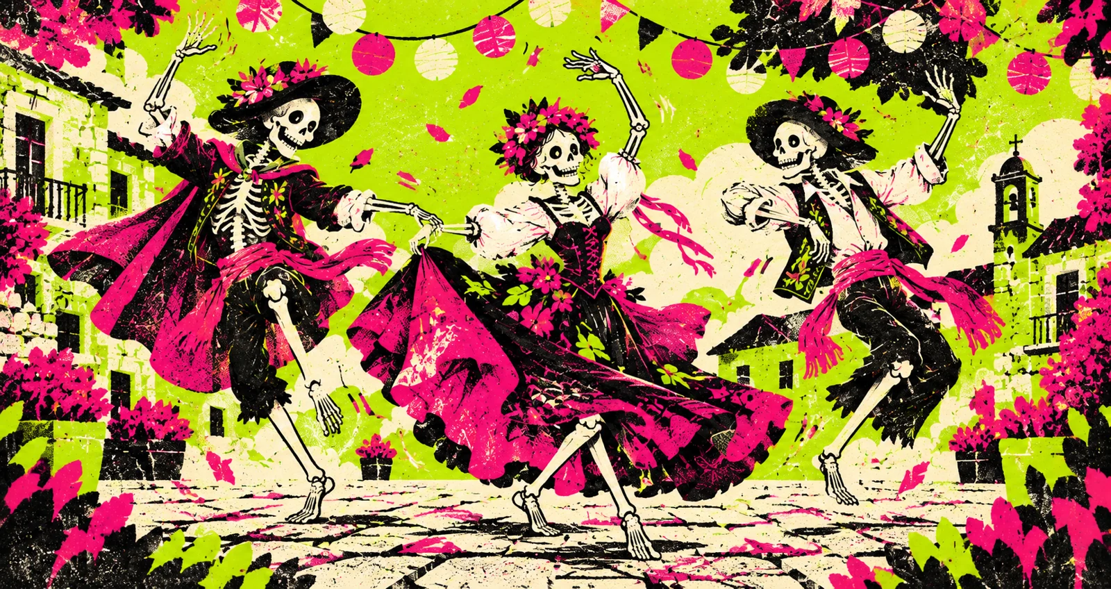 Ilustración de Esqueletes bailade · Soutomaior e Arcade