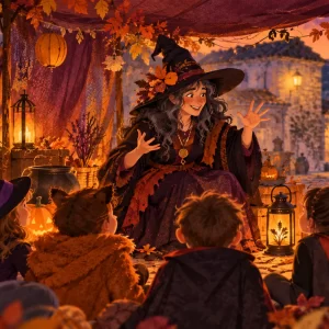 Ilustración de Fiesta infantil y Furna das Meigas · Poio