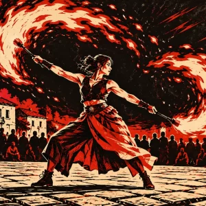 Ilustración de Malabares e lume · Poio
